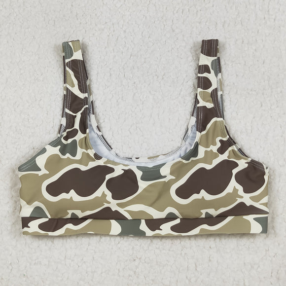 Camo Brown Green Adult Swimsuits-Top