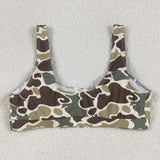 Camo Brown Green Adult Swimsuits-Top