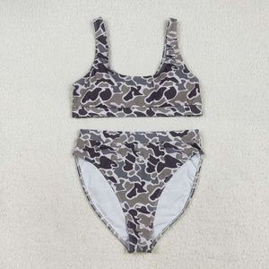 Dark Brown Green Camo Adult Swimsuits