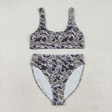 Dark Brown Green Camo Adult Swimsuits