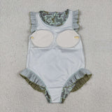 Duck Camo Green Ruffles Bluish Girls Swimsuits