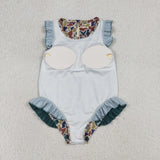 Duck Turkey Camo Green Ruffles Girls Swimsuits