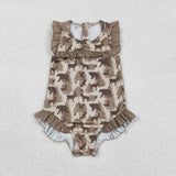 Deer Bear Trees Ruffles Girls Swimsuits