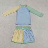 Solid Yellow Blue Green Boys Swimming Trunks Sets