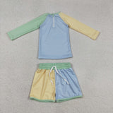 Solid Yellow Blue Green Boys Swimming Trunks Sets