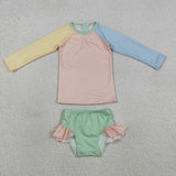 Solid Yellow Pink Blue Girls Swimsuits
