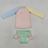Solid Yellow Pink Blue Girls Swimsuits