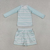 Stripe Bluish Boys Swimming Trunks Sets