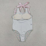 Floral Pink Stripe Ruffles Girls Swimsuits