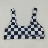 Black White Plaid Adult Swimsuits-Top
