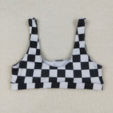 Black White Plaid Adult Swimsuits-Top