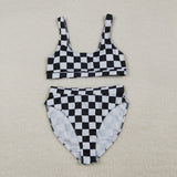 Black White Plaid Adult Swimsuits