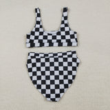 Black White Plaid Adult Swimsuits