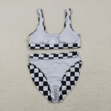 Black White Plaid Adult Swimsuits
