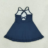Solid Navy Athletic Shorts Girls Swimsuits