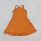 Solid Orange Athletic Shorts Girls Swimsuits