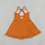 Solid Orange Athletic Shorts Girls Swimsuits