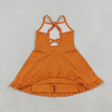 Solid Orange Athletic Shorts Girls Swimsuits