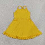 Solid Yellow Athletic Shorts Girls Swimsuits
