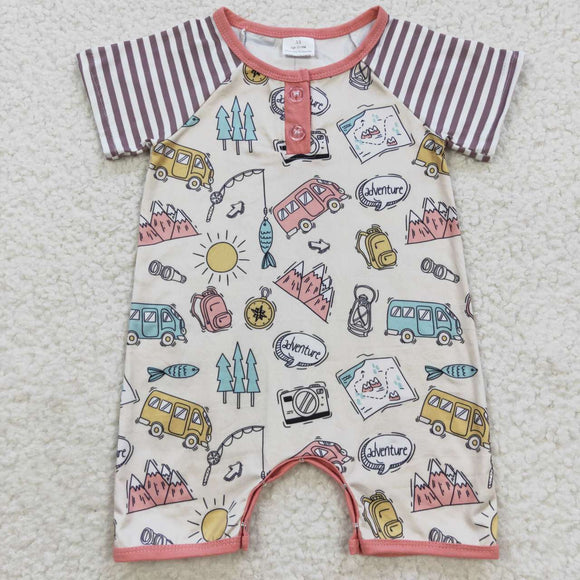 Camping Bus Hill Stripe Boys Summer Romper