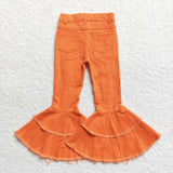 Ripped Orange Double Flared Girls Jeans Pants