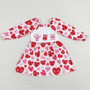 Heart Cartoon Monster Pink Girls Valentines Dress