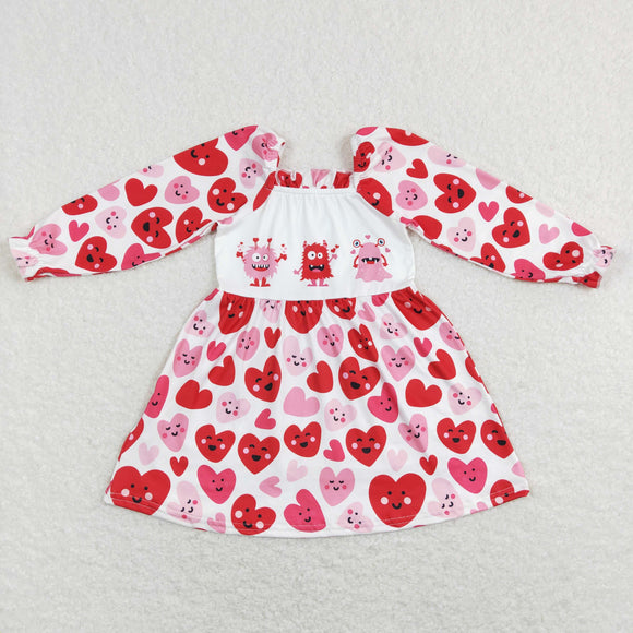 Heart Cartoon Monster Pink Girls Valentines Dress