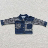 Leopard Print Patchwork Girls Denim Jacket