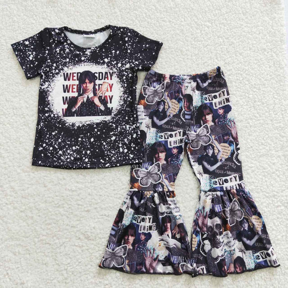 Wednesday Black Girls Short Sleeve+Trousers Sets