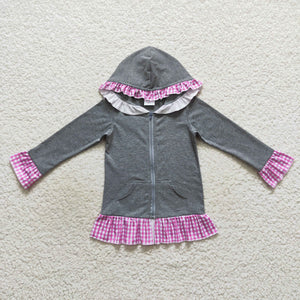 Plaid Ruffles Gray Girls Hoodie Top