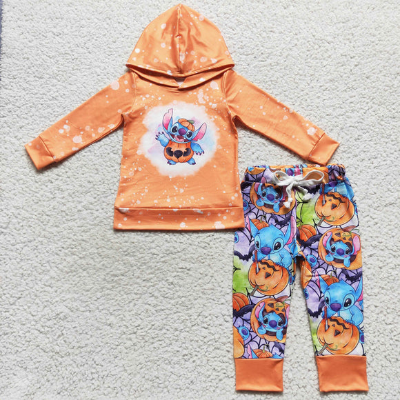 Cartoon Pumpkin Purple Orange Hoodie Sets Boys Halloween Outfits