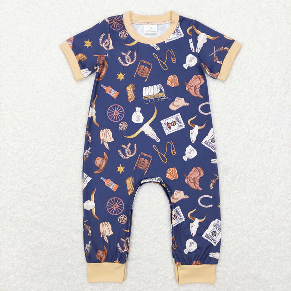 Highland Cow Navy Boys Summer Romper