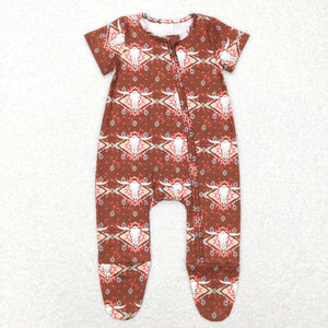 Highland Cow Aztec Boys Summer Romper