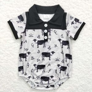 Cows Aztec Gray Black Boys Summer Romper