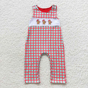 Gingerbread Red Plaid Boys Christmas Romper