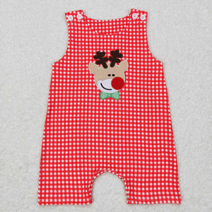 Reindeer Red Plaid Boys Christmas Romper