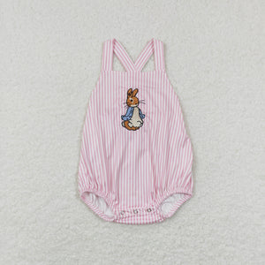 Bunny Stripe Pink Girls Easter Romper