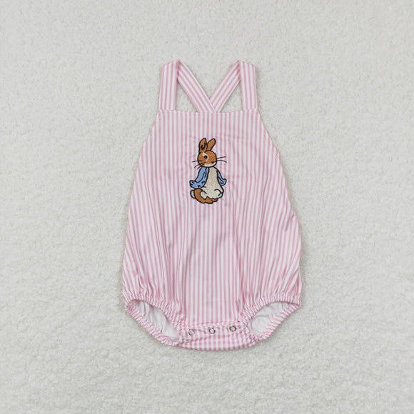 Bunny Stripe Pink Girls Easter Romper