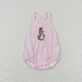 Bunny Stripe Pink Girls Easter Romper