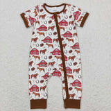 Farm Red House Horse Boys Summer Romper