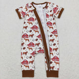 Farm Red House Horse Boys Summer Romper