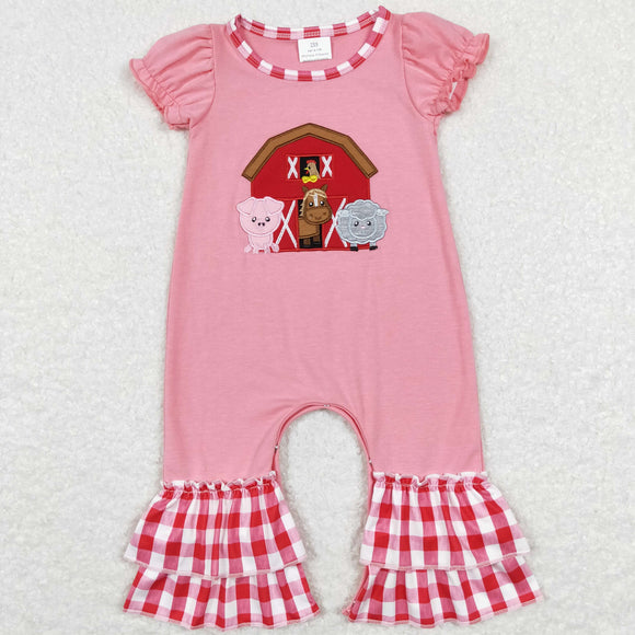 Farm Animals House Red Ruffles Pink Girls Summer Romper