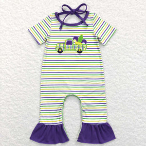 Truck Stripe Purple Girls Mardi Gras Romper