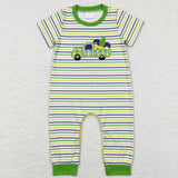 Truck Stripe Green Boys Mardi Gras Romper