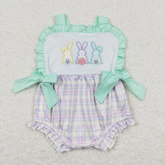 Bunny Bows Purple Plaid Girls Easter Romper