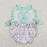 Bunny Bows Purple Plaid Girls Easter Romper