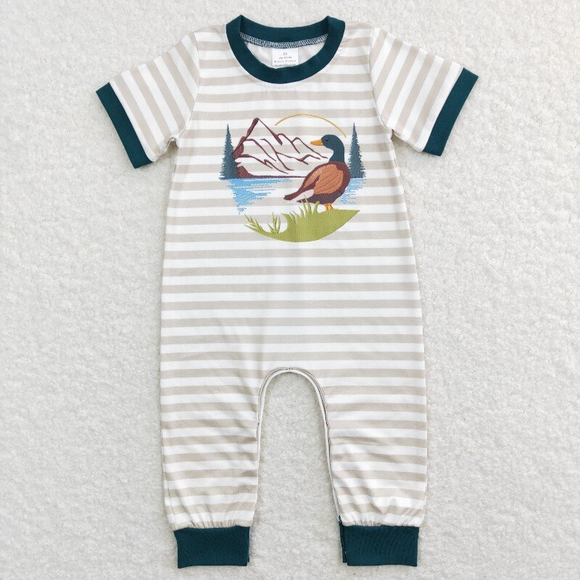 Duck Stripe Green Boys Summer Romper