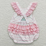 He is Risen Stripe Pink Ruffles Girls Easter Romper