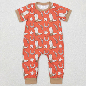 Rodeo Boots Star Orange Boys Summer Romper