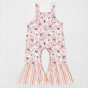 Bunny Floral Stripe Pink Girls Easter Jumpsuit